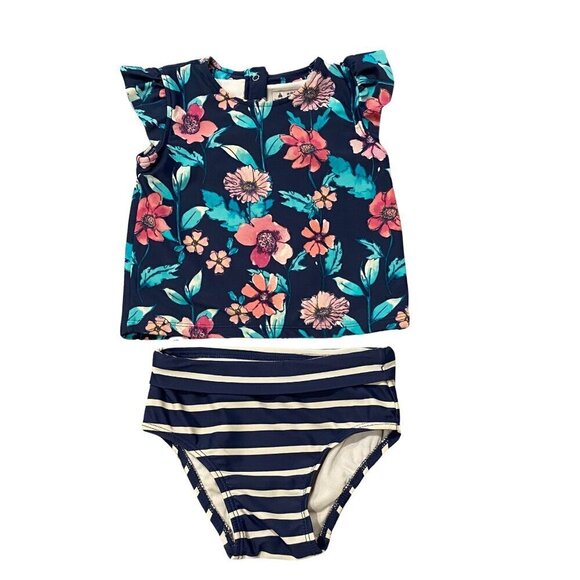 Baby Gap Floral Striped Rash Guard Swimsuit - Size 18-24 months - Like New! - Picture 1 of 1